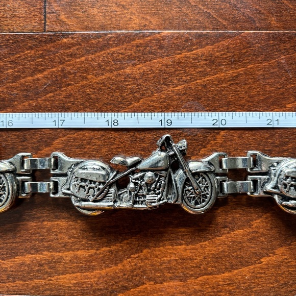Black leather and silver metal motorcycle chain link belt, Size M main image 5